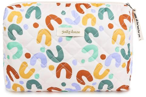 Aucuu Bolsa de cosméticos de Viaje, Bolsa de Maquillaje para Mujer, Bolsa de Aseo Acolchada para Mujer, Bolsa de cosméticos de Gran Capacidad, Bolsa de Maquillaje de algodón con Estampado Floral para