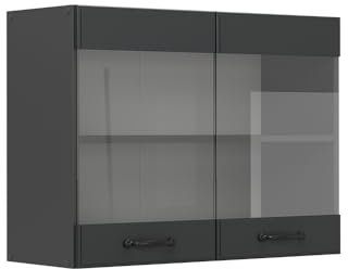 Vicco Küchenglashängeschrank R-Line, Glashängeschrank, Anthrazit Landhaus, 80 cm