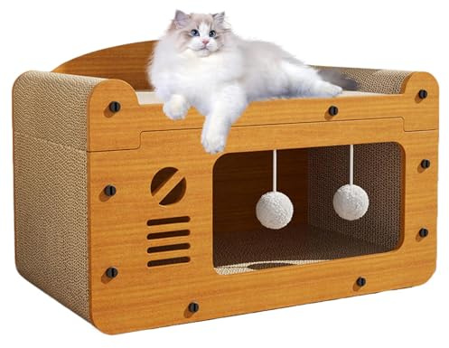 Cat Scratching Board 2 In 1 Cat Scratcher Nest With 2 Ball Cat Cardboard House, Corrugated Cardboard Cat Scratcher, Large Cat Scratcher Bed Cat Scratchers Lounge For Indoor Cats