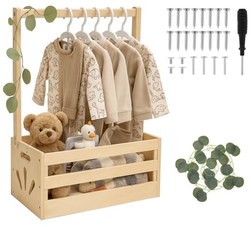 Holz Baby Geschenk Korb für Babyparty, Personalisierte Baby Dusche Kiste Schrank, Geschenkkiste Aufbewahrungskiste für Neugeborene Babyparty neue Eltern(Ohne Kleiderbügel)