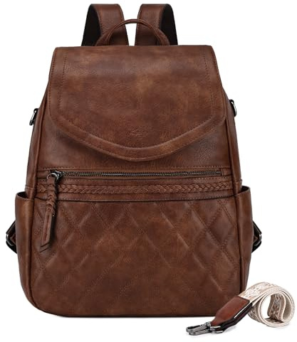 Kasgo Damen Rucksack PU Leder, Wasserdichte Modern Anti-Diebstahl Große Kapazität Cityrucksack Frauen Handtasche für Schule Arbeit Reisen Braun