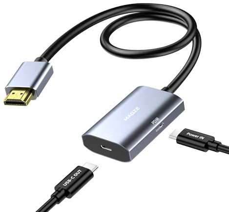 Maqze HDMI 2.1 till USB-C-adapter 8K @30Hz, PD 65W, 0,5 m, för PS5, Xbox, AR-glasögon | 8K @30Hz 4K@144Hz, aluminiumskal, för Xreal, Air Pro, RayNeo, Rokid, Switch, Xbox, PS4/5, bärbara bildskärmar