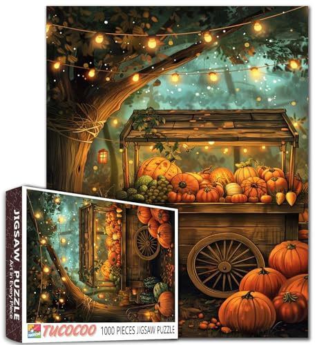 Puzzle Halloween Citrouille 1000 Pièces pour Adultes - Style Apaisant à la Lueur des Lampes - Puzzle Challenge pour Famille ou Amis - Jeu Stimulant pour Hommes et Femmes - Cadeau Unique