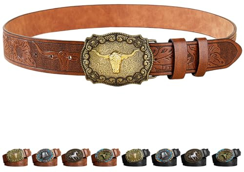 AUNGKWANG Ceinture Occidentale en Cuir avec Boucle pour Homme et Femme, Ceintures de Cowboy, Ceinture Médiéval De En Cuir Avec Boucle Sculptée Vintage Western, Décoration d'Halloween et Cadeau de Noël