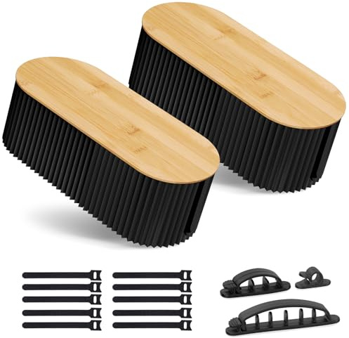 CRROEL Cable Management Box,2 Sets of Cable Storage Box, Cable Organizer Box,for Power Strips or Surge Protectors, Desk Cable Tidy Box for Office Home (Black)