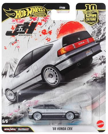 Hot Wheels Car Culture Premium Honda CRX del 88 | Coche de juguete a escala 1:64 con neumáticos Real Riders y carrocería y chasis de metal, JKF13