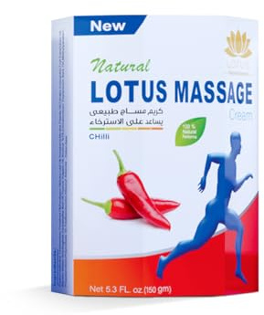 Lotus Shop® Massagecreme mit Kolozynthen & Chili [Wärmecreme bei Muskelschmerzen & Verspannungen] – Mit Eukalyptus, Pfefferminz & Traubenkernöl – 150 g