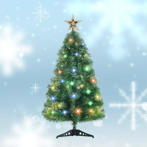 Mini Sapin de Noël Artificiel, Sapin de Noël de Table de 90 cm avec 140 Branches et lumières, Petit Sapin pour la décoration des fêtes dans Un Appartement ou Un Bureau