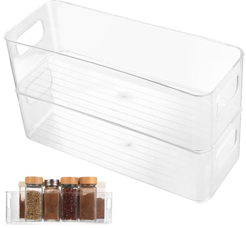 2 Pz Organizer Frigorifero Salvaspazio,Contenitori Frigorifero Organizer Trasparenti con Manico,Organizzatore Cucina,Organizzatori per Cucina,Organizzatori per Frigoriferi Dispensa Bagno Armadietti
