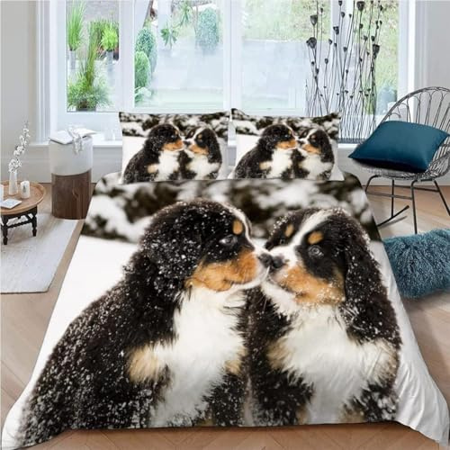 Housse de Couette 160x200 Bouvier Bernois Imprimée 3D Animaux Mignons Parure de Lit 1 Personne Doux Microfibre Literie avec 2 Taies D'oreillers 65x65 cm avec Fermeture Éclair c.1154