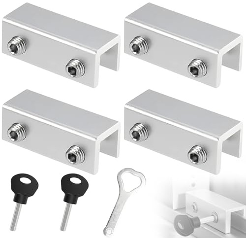 TIANLIN 4 Pezzi Sicurezza per Finestra Bambini, Serratura per Finestra in Alluminio Argento Regolabile, Adatta per Porte a Scorrimento e Finestre con uno Spessore di 1–16 mm, Include 2 Chiavi