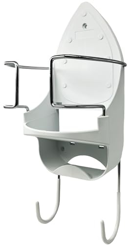 Cia&Co Soporte para Plancha Universal · Apto para Puerta o Pared · Resistente al Calor · Ganchos Metálicos de Acero Reforzado · Guarda la Plancha en Caliente · Organizador para Cable y Tabla (Blanco)