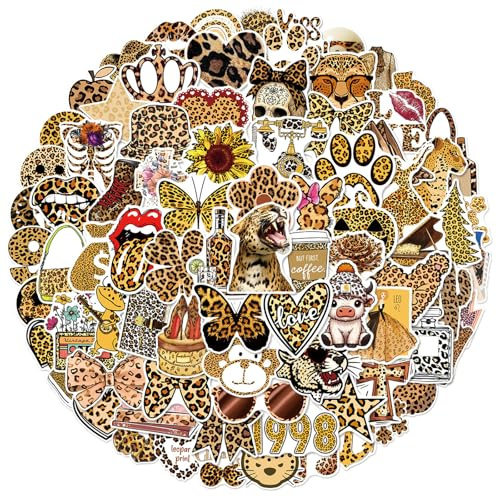 100 Pcs Leopard-Print Waterproof Vinyl Stickers, Travel Theme | Aesthetic Animal Decals For Laptops, Phones, Guitars, Teens, Children And Adults