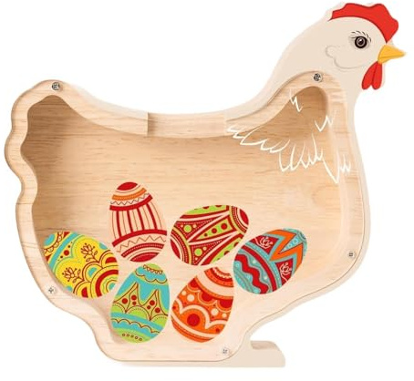 SZLIFE Salvadanaio scultura scatola di risparmio regalo da tavolo per arredamento casa barattolo di risparmio ornamento in legno per camera da letto ufficio, Gallina