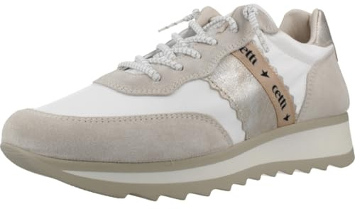 Cetti - Zapatos,Sneakers de Piel y Tela,cordón elástico,cuña,Suela de Goma,Ante,Nobuck,Plantilla Extraible para: Mujer Color: Blanco Talla:41