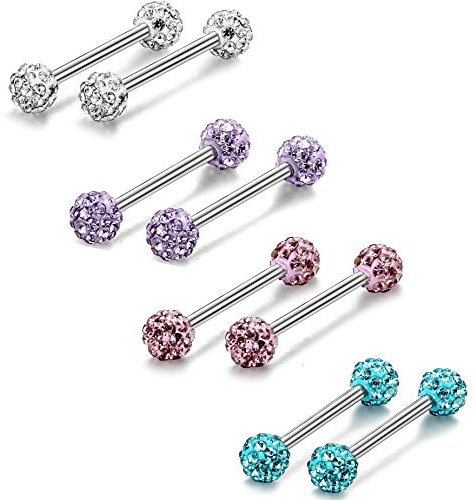 ORAZIO 6-8 Pcs 14G 316L Stainless Steel CZ Nipple Piercing Barbell Belly Button Ring for Women