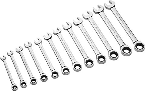 MAXPOWER 12pcs Metric Ratcheting Combination Wrench Set - Professional Grade Box and Geared Ratchet Spanners with Rolling Pouch - Polished Chrome Vanadium Finish