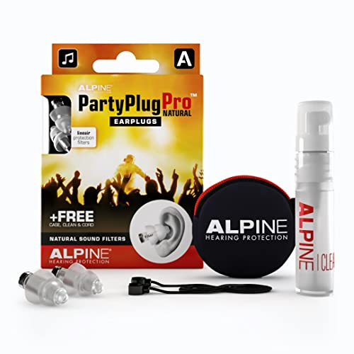 Alpine PartyPlug Pro Ear Plugs for Concerts – Noise Cancelling Ear Plugs for Party and Clubbing – 23dB Hearing Protection Against Loud Sound & Party Music – 1 Pair Reusable Earplugs (Pro Natural)