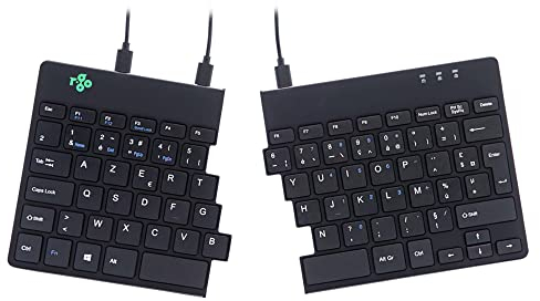 R-Go Clavier Ergonomique Filaire, avec indicateur de Pause, Deux Parties, Clavier séparé, Split Keyboard, Clavier français AZERTY, USB-C/A, Compatible avec Windows/MacOS, Noir, Version 2
