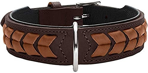HUNTER EL PASO Hundehalsband, Leder, geschmeidig, geflochten, 60 (M-L), dunkelbraun/schwarz