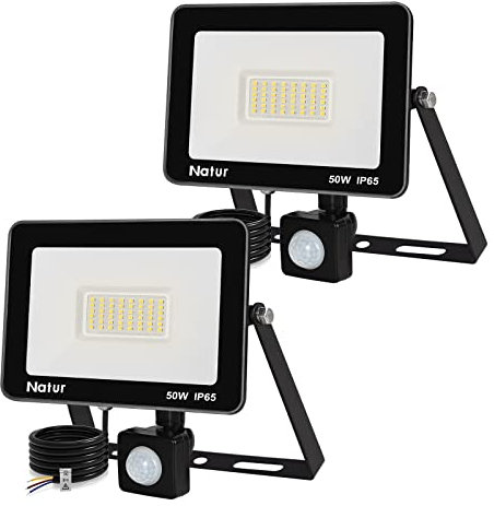2pcs 50W 5000LM projecteur led detecteur mouvement exterieur projecteur led exterieur eclairage exterieur avec detecteur 6500K blanc froid phares pour chantier, aire de jeux, terrain de basket