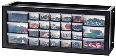 IRIS USA Plastic Storage Drawers, Made in USA, 26-Drawer Organizer Cabinet, Stackable Teacher Toolbox for Crafts, Stickers, Crayons, Markers, Beads, Hardware, Building Bricks, Garage Storage – Black