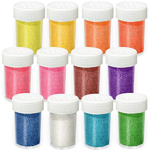 Aslanka 12×10g(120g) Farben Glitzerpulver Set, Glitzer Pulver Glitter Bunte Glitzerpuder zum Basteln für Dekoration, Karten, Nagelkunst, Körper, Gesicht.(12 * 10g)
