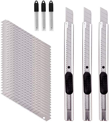 CCyanzi 9mm Stainless Steel Utility Knife with Snap off blades Replacement, Retractable Utility Knife Set, for Box Cutter, Vinyl Knives, Precision Cutter