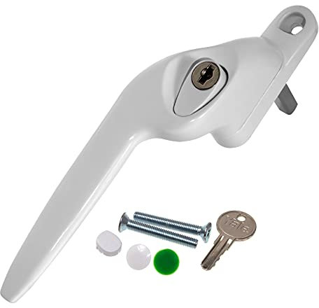 White Left-Hand Yale UPVC Window Handle Cranked Double Glazing Universal Key Locking - 40mm