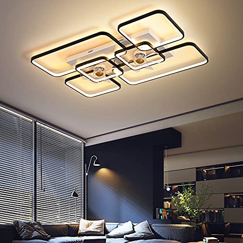 ENXING LED Fan Deckenventilator Mit Lampe Fan Deckenlampe 138W Ventilator-Deckenleuchte Neuer Doppelventilator Design Modern Esstisch Wohnzimmer Schlafzimmer Fan Beleuchtung,Schwarz