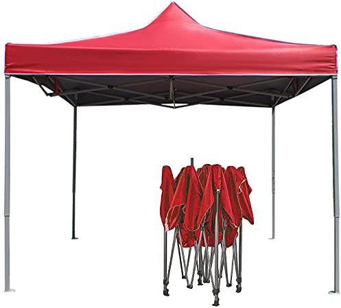 0℃ Outdoor Tente de Réception Pliante, Tonnelle de Jardin Pliable Gazebo Tente Pliante Imperméable Anti-UV Pavillon Pop-up Portable - à Utiliser comme Tente de Jardin, Chapiteau Tonnelle,Rouge,3x4.5m