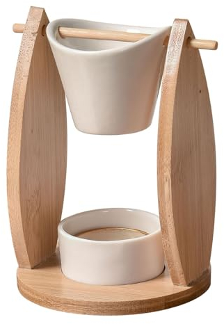 Zen'Arôme - Duftlampe Arina - Duftwachs-Brenner - Diffuser für Ätherische Öle und Raumdüfte - Kerzenhalter Aromatherapie - Dekorativer Teelichthalter aus Holz und Keramik - Höhe: 12,5 cm
