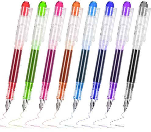 8 Pcs Disposable Fountain Pens for Writing, 0.5 mm Fine Nib Colored Ink Pens Nib Fountain Pen Set for Sketching, Journaling, Calligraphy, Doodling