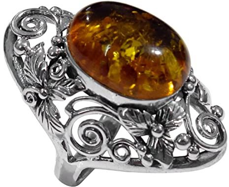 Argent Sterling 925 Doigt Bagues Bague Pierre Précieuse Ambre Naturel Pour Hommes Femmes Filigrane Designer Fait Main Bijoux Mode Pour Cadeaux Taille 51,5