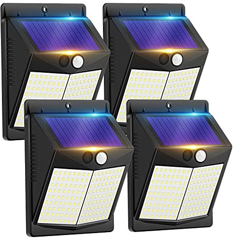 LBSTP Outdoor Solar Lights Motion Sensor - 150LED Solar Powered Garden Lights IP65 Waterproof Outside Security Wall Lighting for Fence Front Door Yard Garage