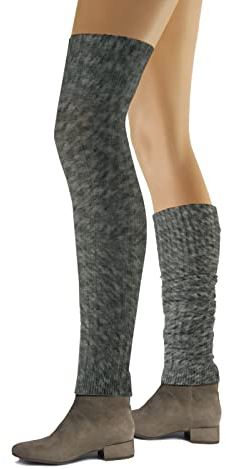 sesto senso Benvärmare för kvinnor, bomull, benvärmare, overknee, vader, vinter, stickad vadvärmare, mörk melerad, En Storlek