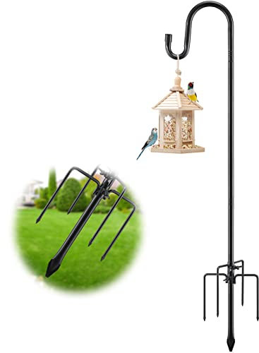 Vogelfutterstange, Aufhänger – 238 cm, robuste Schäferhaken für den Außenbereich, Gartendekoration, verstellbare 5 Zinken, Schäferhaken, Windspiel, Pflanze – Schwarz
