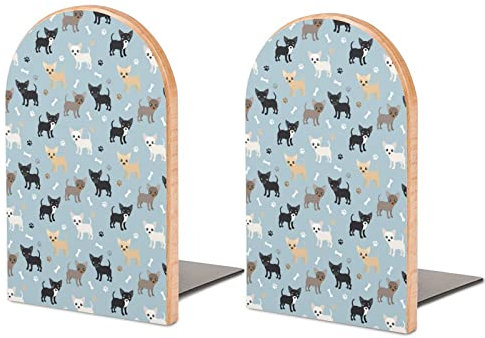 Buchstützen mit lustigen Chihuahua-Hunden, dekorativer Druck, Buchstützen aus Holz für Regale, 1 Paar