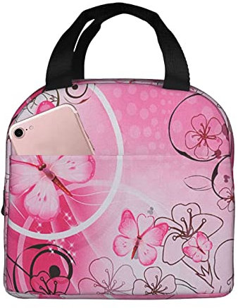 XVBCDFG Bolsa de Almuerzo Mariposa Rosa Aislada con Compartimentos Reutilizable Estampados Lindos Tote Manija Fiambrera Portátil Para Mujeres Hombres Niños P