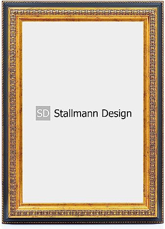 Stallmann Design Barockrahmen “FAME” | 60x70 cm | Gold-schwarz | Echtholz-Bilderrahmen antik | 80 andere Größen verfügbar | Fotorahmen aus Holz im Vintagestyle