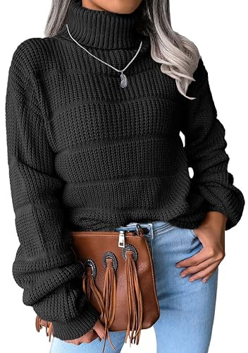 NLAND Maglione Donna Invernali Collo Alto Manica Lunga Casual Pullover Solido Maglione Lavorato a Maglia Knitted Bluse Moda per Autunno Natale(Nero-1,S)