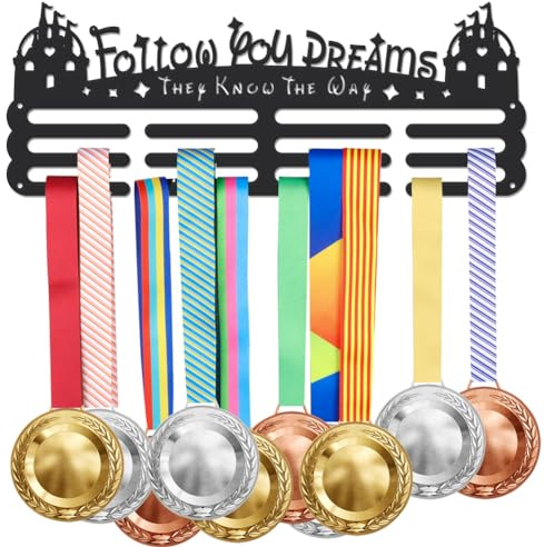 SUPERDANT Sport Medaillen Aufbewahrung Follow Your Dreams Medaillen Halter Kunstmedaillen Präsentationsständer Wandhalterung Eisenband Medaillenhalter Dekor Turnen Geschenke für Sportler Kinder