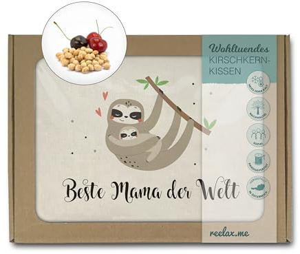 Öko Kirschkernkissen Beste Mama Faultier Motiv – Nachhaltige Geschenke für Frauen - Handgefertigt und naturbelassen aus Österreich - Geschenk zum Muttertag oder Geburtstag 19x26cm