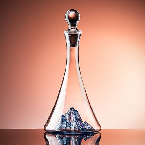 Lvpradior Carafe à vin en cristal de luxe avec cascade bleue Iceberg intégrée, aérateur à vin sans plomb avec bouchon en verre, accessoires à vin (1,15 l)