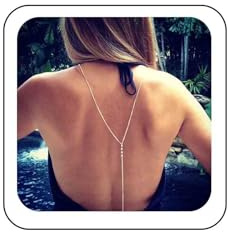 Xmsrn Vintage Kristall Kulisse Y Halskette Strass Zurück Halskette Silber Lang Zurück Kette Halskette Lang Kristall Sommer Körper Kettenschmuck Für Frauen Und Mädchen (silber)
