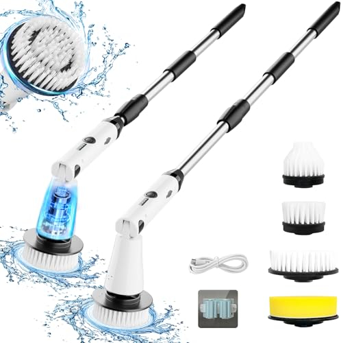 Electric Spin Scrubber, 2024 New Bathroom Cleaner, Power Shower Cleaning Brush with Extendable Handle & 4 Brush Heads, Shower Scrubber for Bathtub Tile Grout Kitchen Window and Floor