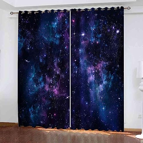 Verdunkelungsvorhänge Blaue Sternenhimmellandschaft Wand Eyelet Vorhang, 3D Printing Shading Vorhänge Balkon Vorhänge Schlafzimmer Salon Fenster,2 Panel 2 X 75 X 166 Cm - Kinder Vorhänge -4T4G5I3C3D3Z