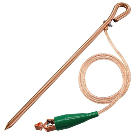 MOKIKUBA Portable Grounding Rod with 10' Long Flexible Bonding Wire with Copper Clip