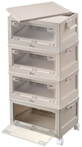 Xcase Kisten mit Deckel groß: 4er-Set Faltbare Aufbewahrungsboxen mit Deckel, 4 Rollen, 45 l, weiß (platzsparende Aufbewahrungsboxen, Plastikboxen mit)