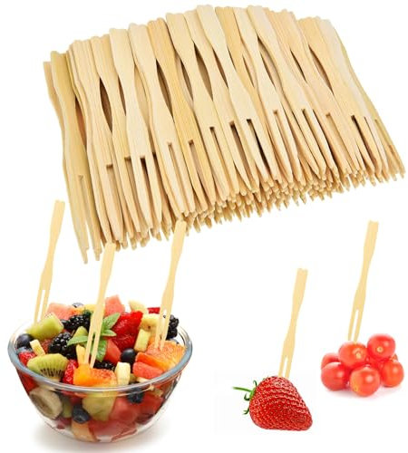 CPYJW 200 Stück Pommesgabel,Holzgabeln Pommespieker Aus Holz Holzbesteck Kleine Gabeln Snackgabel Früchtegabel Einwegbesteck für Party Geburtstag Camping Und Picknick (90mm)
